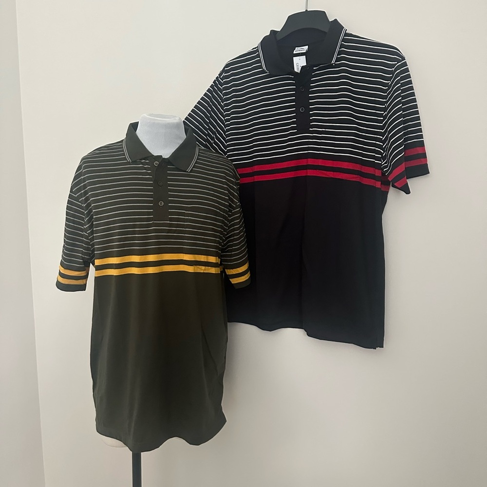 Striped Polo Shirts in a Black and Olive